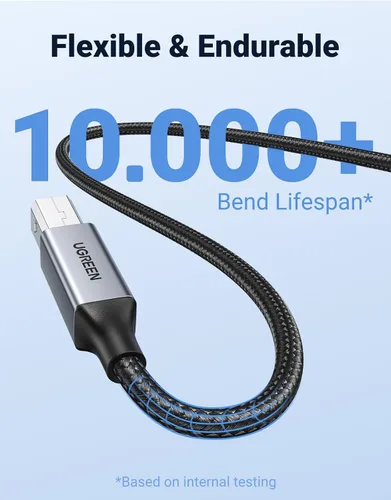 Vista 7 de UGREEN Cable de impresora, 6 pies USB A a B, cable USB B trenzado de nailon Carcasa de aluminio, compatible con Epson, Canon, HP, Brother, Dell