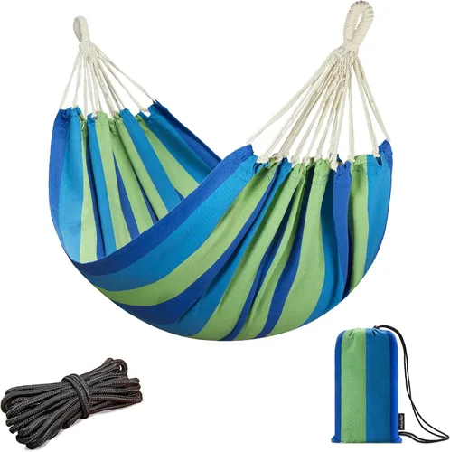 Vista 15 de JoyView Hamaca brasileña para una sola persona, hamaca portátil con cuerdas para colgar y bolsa de transporte, grande de 78.8 x 39.4 pulgadas