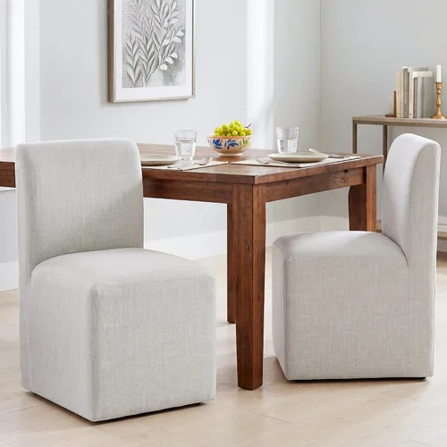Vista 8 de DUHOME Silla de comedor tapizada con ruedas, sillas de comedor modernas de lino con ruedas para comedor, dormitorio, sala de lectura, sala de estar