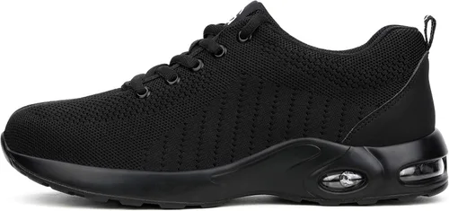 Vista 2 de Zapatos de punta de acero para mujeres y hombres, ligeros, con amortiguación de aire, zapatos de trabajo de seguridad para mujeres, antideslizantes