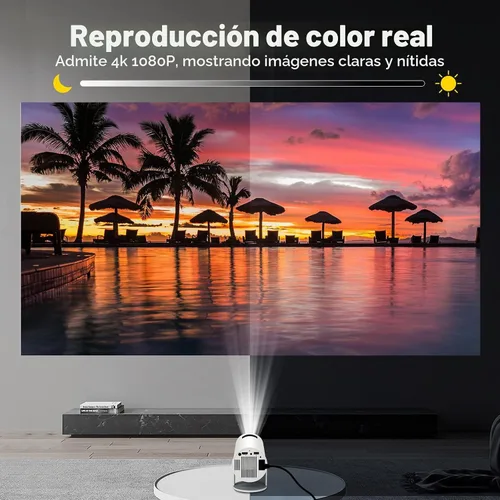 Vista 2 de Mini proyector con WIFI 6 y Bluetooth, soporte 4K 1080P Proyector portátil giratorio de 180° Proyector de película de pantalla de 130 pulgadas