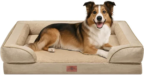 Vista 181 de Comfort Expression - Cama ortopédica para perros medianos, 28 x 19 pulgadas, cama impermeable y de apoyo de espuma con cojines removibles, sofá