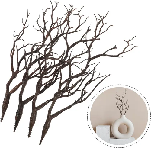 Vista 7 de Sewroro Ramas de árbol artificiales, 4 piezas de plástico artificial seco, rama de árbol, ramas de manualidades, ramas de cornamenta, ramas