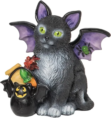 Vista 4 de C&F Home Figuras espeluznantes de Halloween de gato de resina para Halloween, figuras surtidas de 2 A/2, decoración color negro