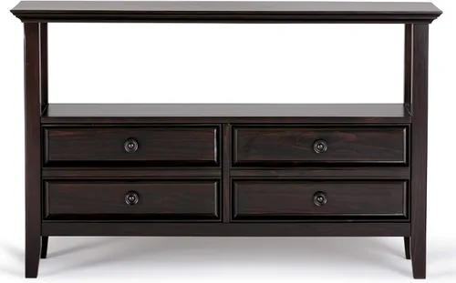 Vista 4 de SIMPLIHOME Amherst - Mesa consola – Mesa de sofá de madera maciza de 48 pulgadas de ancho en color marrón nogal, mesa de almacenamiento