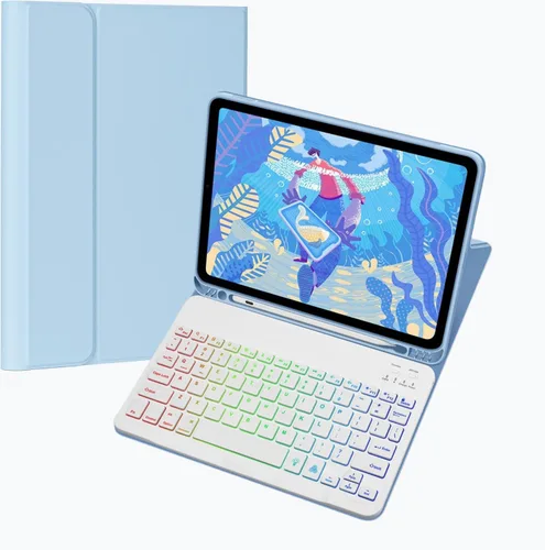 Vista 8 de Funda para teclado Galaxy Tab S6 Lite de 10.4 pulgadas 2024/2022/2020, cubierta de teclado Bluetooth magnético desmontable con retroiluminación de 7