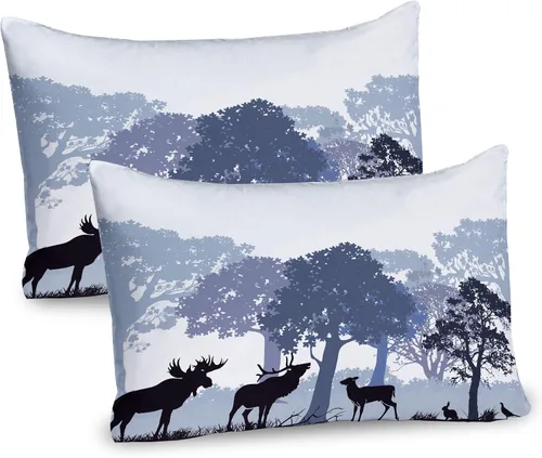 Vista 5 de Ambesonne Juego de 2 fundas de almohada navideñas, diseño de estrellas de Navidad y copos de nieve, letras retro, ropa de cama de microfibra