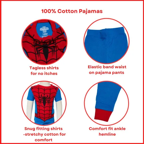 Vista 3 de Marvel Spiderman Pajamas Set, 4 Piece Sleepwear for Toddlers and Little Kids, Sizes 18M & 2T