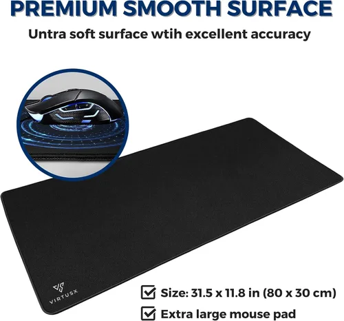Vista 2 de Virtusx Alfombrilla de mouse grande para juegos con bordes cosidos, alfombrilla de escritorio extendida para computadora, tela microtejida superior
