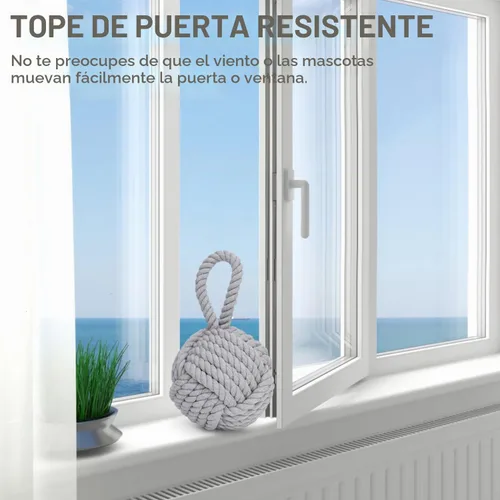 Vista 2 de Pomeat Tope de puerta decorativo náutico con base pesada de cuerda, tope de puerta resistente para cuña de ventana del hogar, 6 pulgadas (gris)