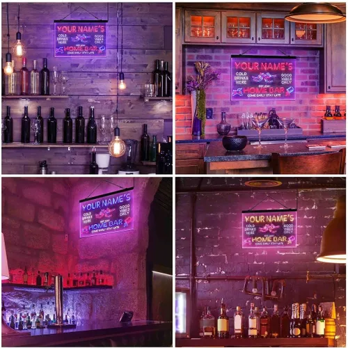 Vista 5 de Letrero de luz de neón LED tricolor para fiesta de cerveza, bar, personalizable, nombre, fecha, texto y cita, fuente verde y rojo y amarillo, 13 x