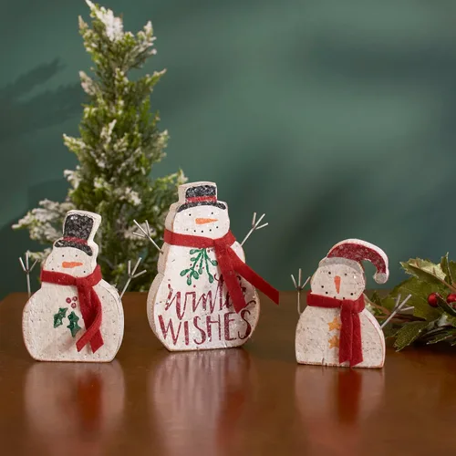 Vista 3 de Primitives by Kathy Muñecos de nieve de Navidad con letras a mano (juego de 3)