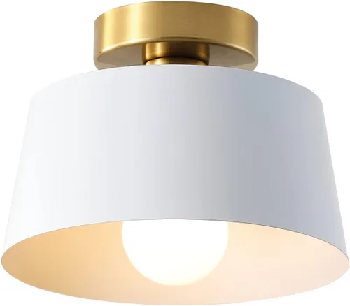 Vista 12 de Lámpara de techo, lámpara de techo para pasillo con placa dorada y pantalla blanca, lámparas de porche de estilo moderno y simple, montaje Blanco
