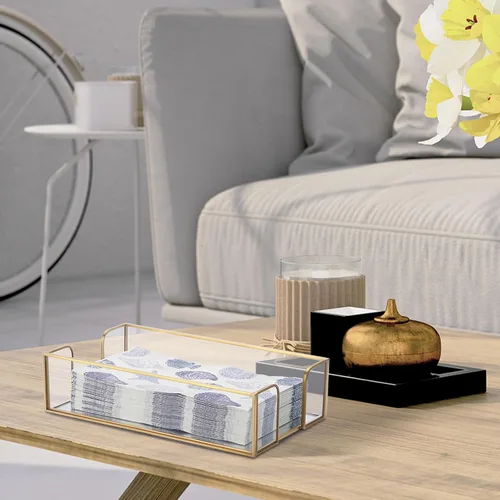 Vista 6 de Sumnacon Servilletero, mesa de servilleta de cristal, elegante soporte para toallas de invitados para toalla de mano, cesta rectangular