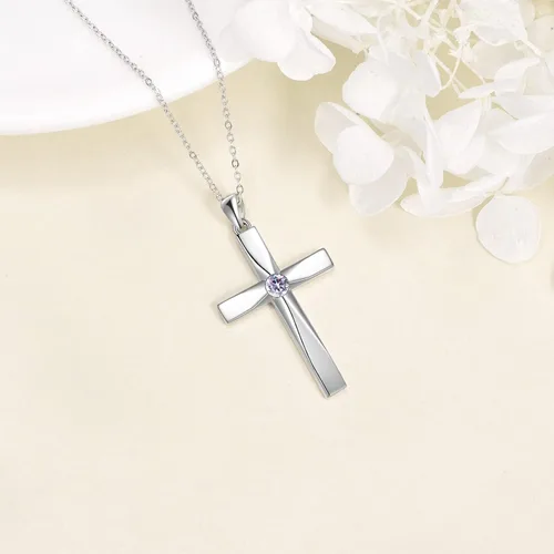 Vista 4 de Collar con colgante de cruz de plata de ley 925 con colgante de cruz de origami, collar con colgante de cruz religiosa para mujeres, regalos