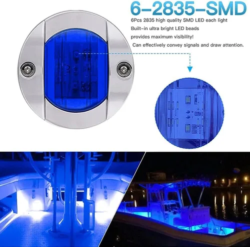 Vista 4 de ALFU 5 unids azul DC 12 V 3 pulgadas redondo barco marino luces interiores montaje popa LED luces de ancla de popa LED luces de pesca nocturna IP67