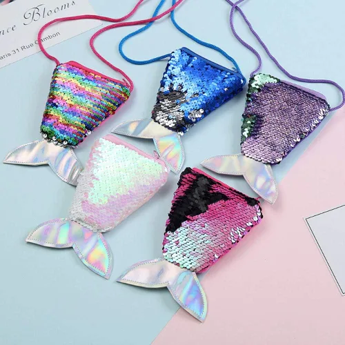 Vista 4 de Bolso de hombro de niña linda sirena lentejuelas mensajero bolsa mini monedero bolsos bolsa