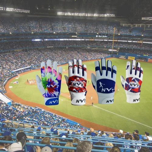 Vista 6 de NVT Baseball Batting Gloves for Men & Youth, Genuine Leather Palm Grip Azul