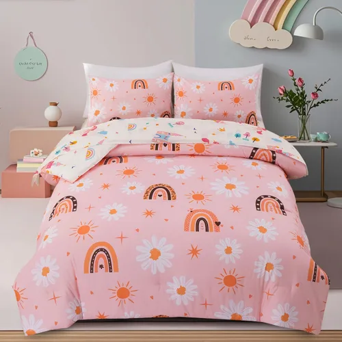 Vista 12 de Holawakaka Juego de edredón bohemio arcoíris tamaño individual con sábanas, juego de cama bohemio de 5 piezas con corazón, estrella y amor para Azul