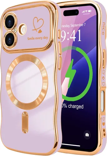Vista 18 de LCHULLE - Funda magnética para iPhone 13 para mujeres y niñas, con forma ondulada, color azul bebé [Compatible with MagSafe] Cute Curly Wave, Love