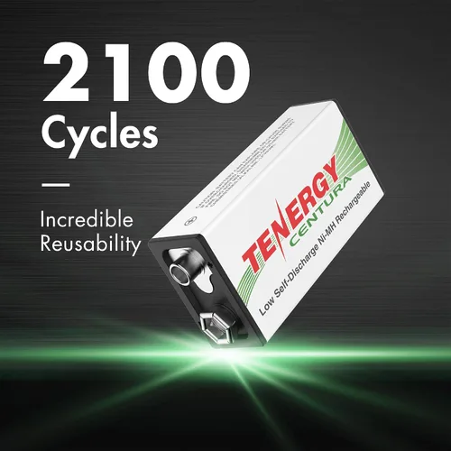 Vista 4 de Tenergy TN136 Cargador inteligente de 4 bahías 9V con 4 piezas 9V Tenergy Centura (baja autodescarga) NiMH 200mah baterías recargables