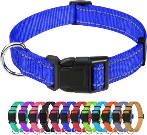 Vista 32 de TagME Collares de nailon reflectantes para perros, collar ajustable clásico para mascotas con hebilla de liberación rápida para cachorros, rosa Rosa