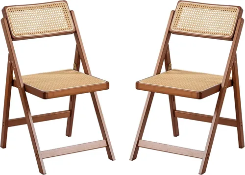 Vista 18 de Furlide Juego de 2 sillas de comedor de ratán, sillas de comedor modernas de mediados de siglo con brazos, sillas de bambú para exteriores