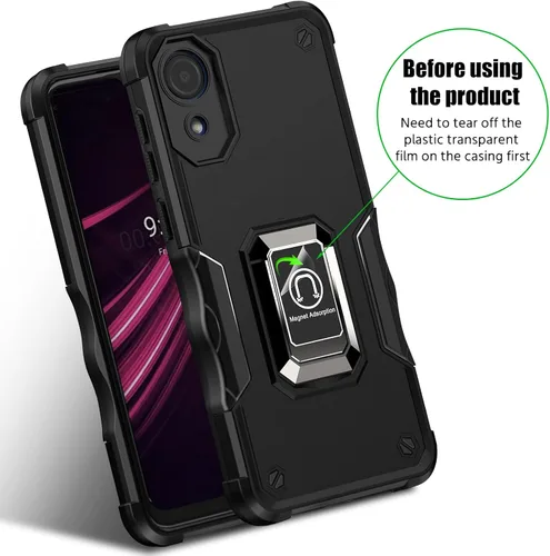 Vista 4 de Funda para Samsung Galaxy A03 Core, con [2 piezas] protector de pantalla de vidrio templado, soporte magnético de anillo de metal, con soporte