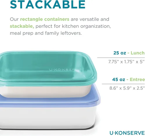 Vista 2 de U Konserve Contenedor de almacenamiento de alimentos de acero inoxidable con forma de caja bento rectangular, con tapa de silicona a prueba de fugas