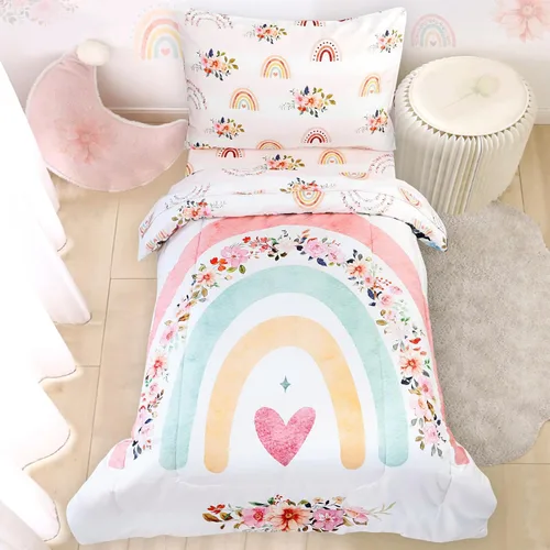 Vista 19 de Pea Pod Juego de ropa de cama de muselina para niños pequeños arcoíris de 3 piezas - Ropa de cama suave y transpirable para cuna con sábana