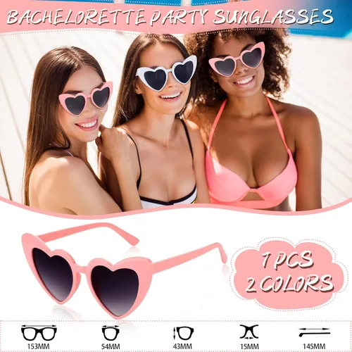Vista 2 de Flutesan 7 Pairs Bridesmaid Heart Sunglasses 7 Pcs Satin Scrunchies Hair Ties for Women Wedding Bachelorette Black White Party Favors