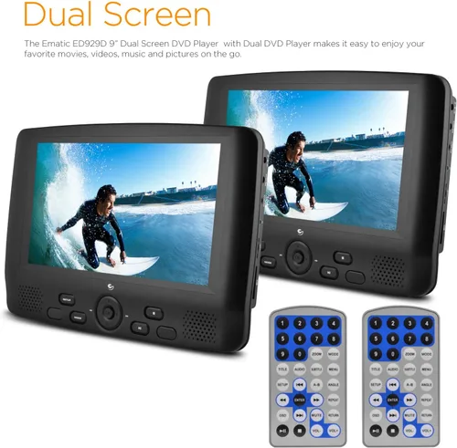 Vista 2 de Ematic ED929D Reproductor de DVD portátil de pantalla dual de 9 pulgadas con monitores duales (negro)