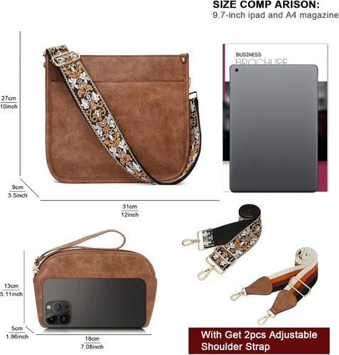 Vista 3 de HKCLUF Bolso cruzado para mujer, 2 piezasjuego de cartera de cuero con 2 correas ajustables para guitarra