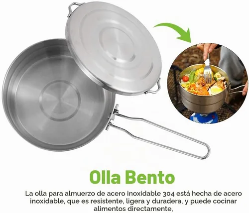 Vista 7 de DenpenTEC - Olla de acero inoxidable con tapa y mango plegable, olla Bento de gran capacidad de 1.5 L para acampar y senderismo