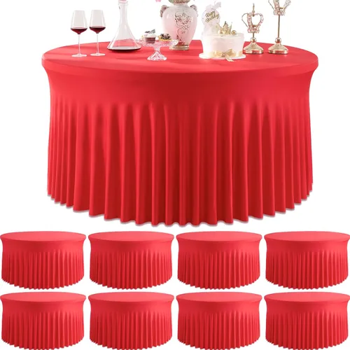 Vista 33 de Paquete de 6 manteles redondos de elastano azul bebé para mesa de 60 pulgadas, manteles elásticos de 120 pulgadas ajustables de 5 pies, manteles