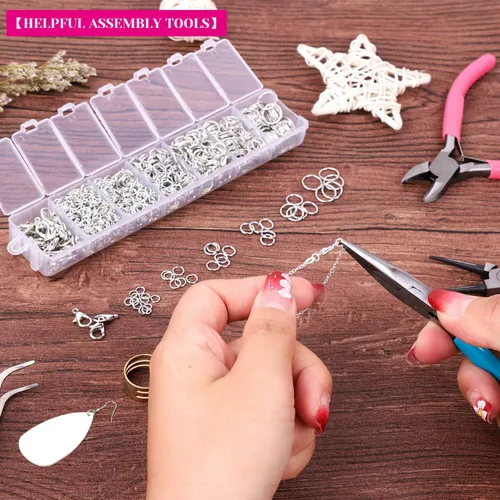 Vista 6 de Cridoz Kit de reparación de joyas con anillos de plata 1520 y 3 alicates para aretes, collares, anillos, pulseras