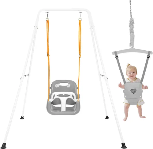Vista 10 de Toddler Swing Set and Baby Jumper, Foldable Baby Swing Set with Metal Stand for Indoor & Outdoor Use, Baby Bouncer Jumper Durable Swing Set for Aged