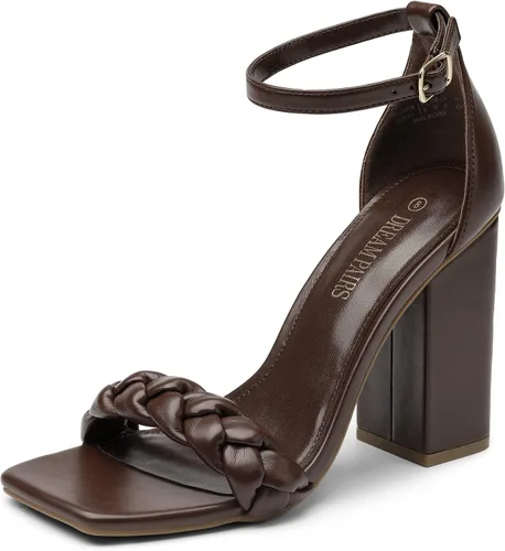 Vista 12 de DREAM PAIRS Tacones para Mujeres para Mujer Trenzados con Puntera Abierta, Correa en el Tobillo, Sandalias de Tacón Alto en Bloque Grueso