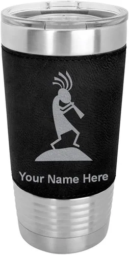 Vista 22 de LaserGram Kokopelli - Vaso aislado al vacío de 20 onzas, grabado personalizado incluido (piel sintética, gris)