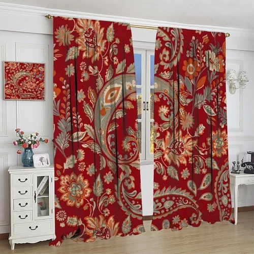 Vista 18 de Cortinas opacas con estampado de flores de cachemira, estampado de cachemira sobre fondo blanco, para decoración del hogar, cocina, restaurante