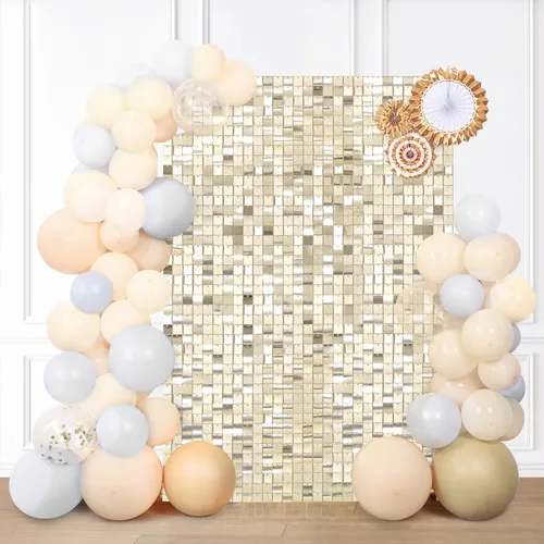 Vista 9 de 12 paneles cuadrados de lentejuelas brillantes para pared color azul claro (Baby Blue) telón de fondo decorativo para fiestas de bodas