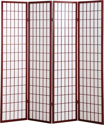Vista 6 de Roundhill Furniture Oriental Shoji, divisor de habitación con pantalla de 4 paneles, natural