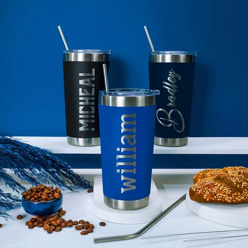Vista 9 de Vasos personalizados, vaso de acero inoxidable de 20 onzas con tapa 13 diseños diferentes Tazas personalizadas de doble pared aisladas para café