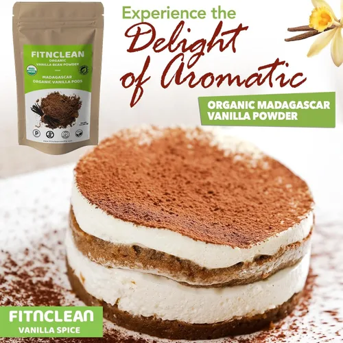 Vista 4 de FITNCLEAN VANILLA - Polvo orgánico de vainilla de Madagascar de 2 onzas. Certificado orgánico USDA. Sin aditivos naturales sin azúcar. Cápsulas