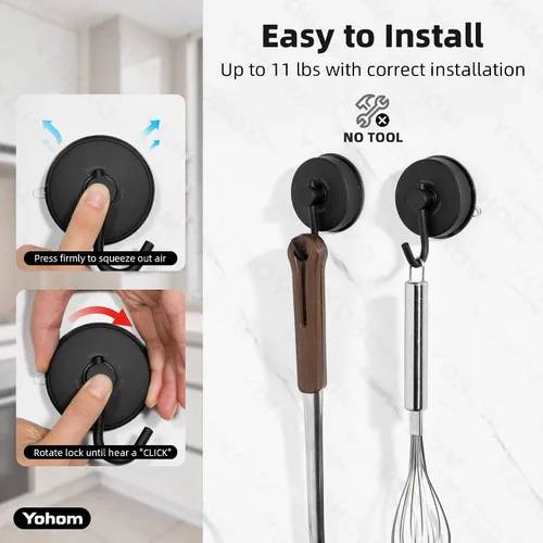 Vista 4 de YOHOM Ganchos de ventosa para toallero de ducha, ganchos negros para toallas de baño, ganchos de lufa para ducha, toallero de succión de acero