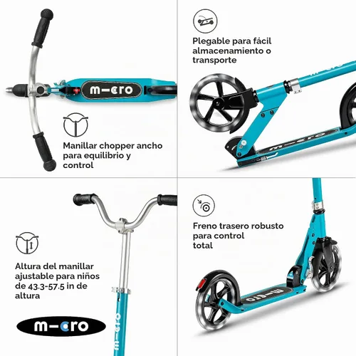 Vista 5 de Micro Kickboard - Micro Cruiser LED - Monopatín Micro plegable de dos ruedas con diseño suizo, para niños con deslizamiento suave y ruedas grandes