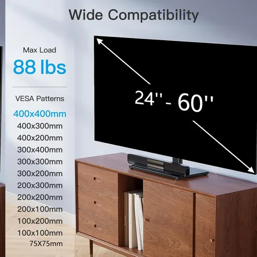 Vista 2 de PERLESMITH Patas giratorias universales para televisores LED LCD de 24 a 60 pulgadas, soporte de montaje de televisión ajustable en altura con base