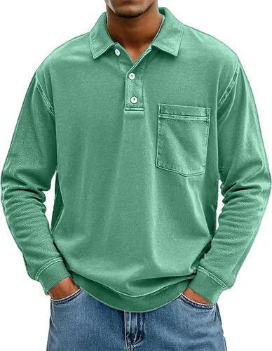 Vista 12 de Polo de manga larga para hombre, con solapa, casual, a la moda, vintage, ligero, para exteriores, negocios, golf, gimnasio, camisetas