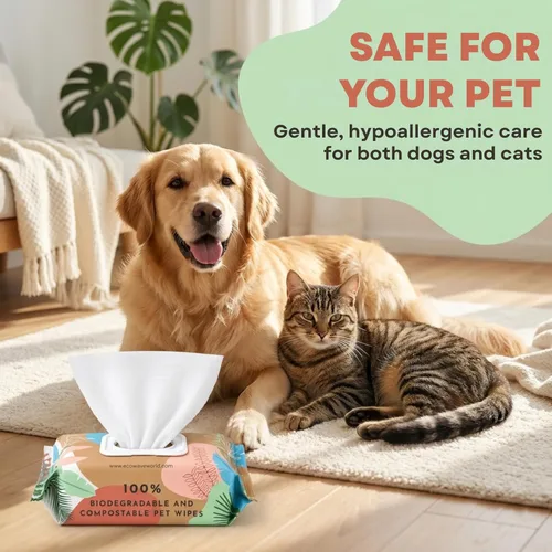 Vista 4 de Eco Wave Toallitas de aseo para perros y gatos, sin perfume