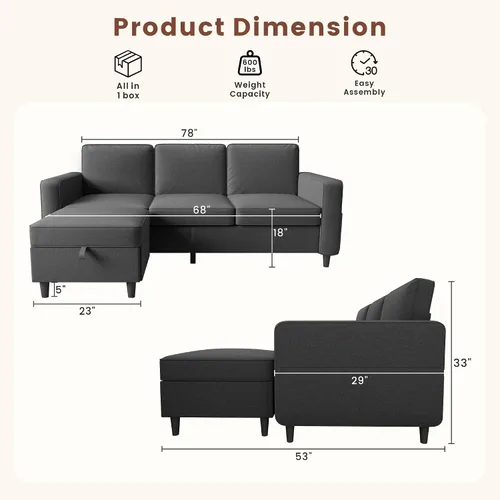 Vista 2 de Sofás seccionales para sala de estar, sofá de asiento profundo, cómodo sofá modular en forma de L, con diván de almacenamiento, fundas lavables
